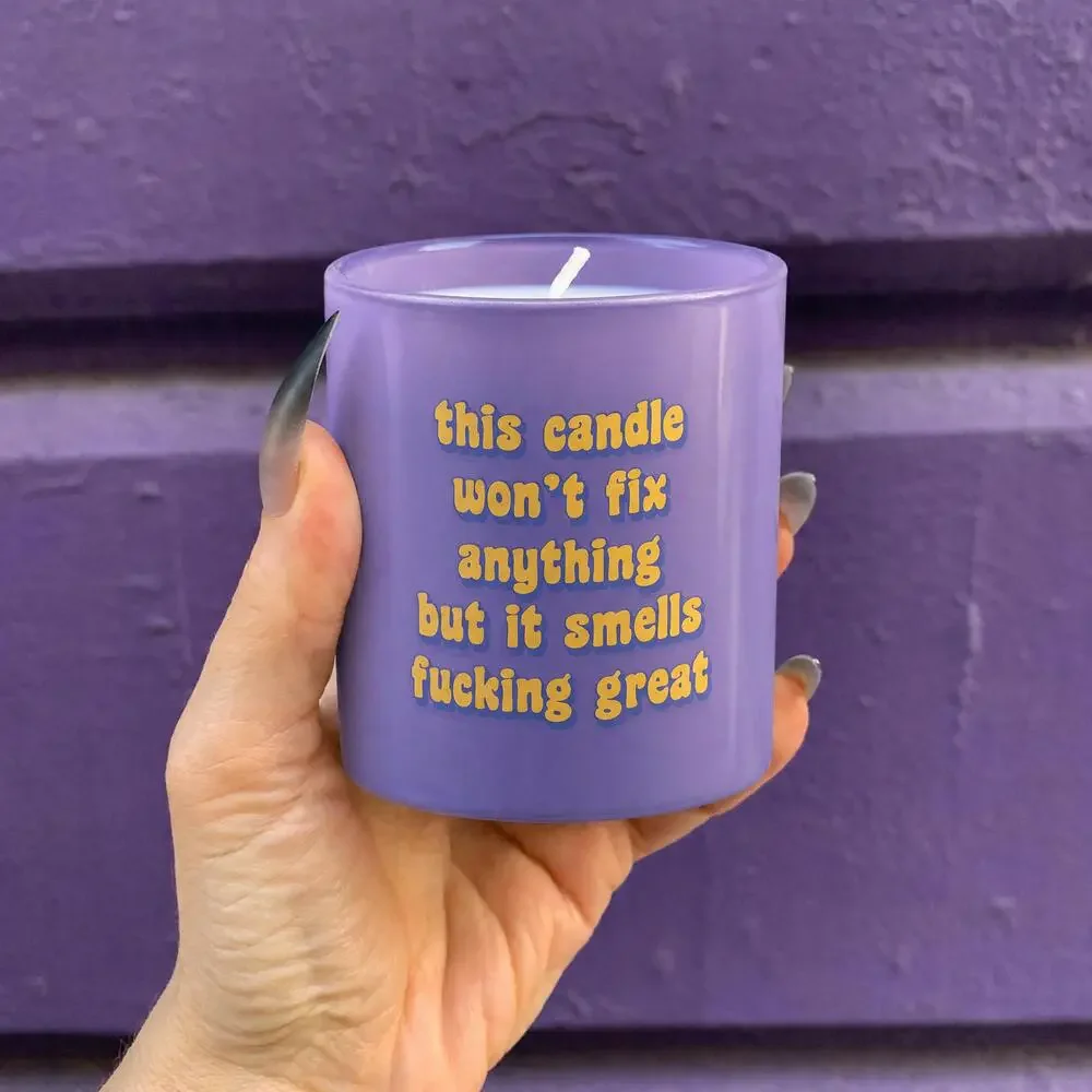 This Candle Smells Great Soy Candle | Festive Plum Scent | Purple Glass | 35hr
